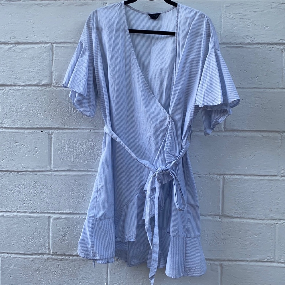 Topshop | blue & white pinstriped dress | size 12